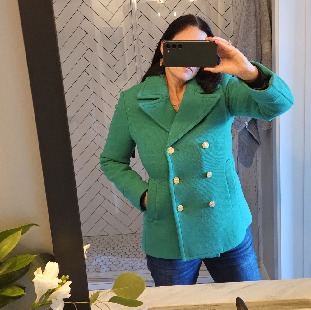 J. Crew Stadium Cloth Nello Gori wool peacoat, bright green, size 10